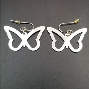 Silver brushed butterfly earrings simplistic classy jewelry. E0125